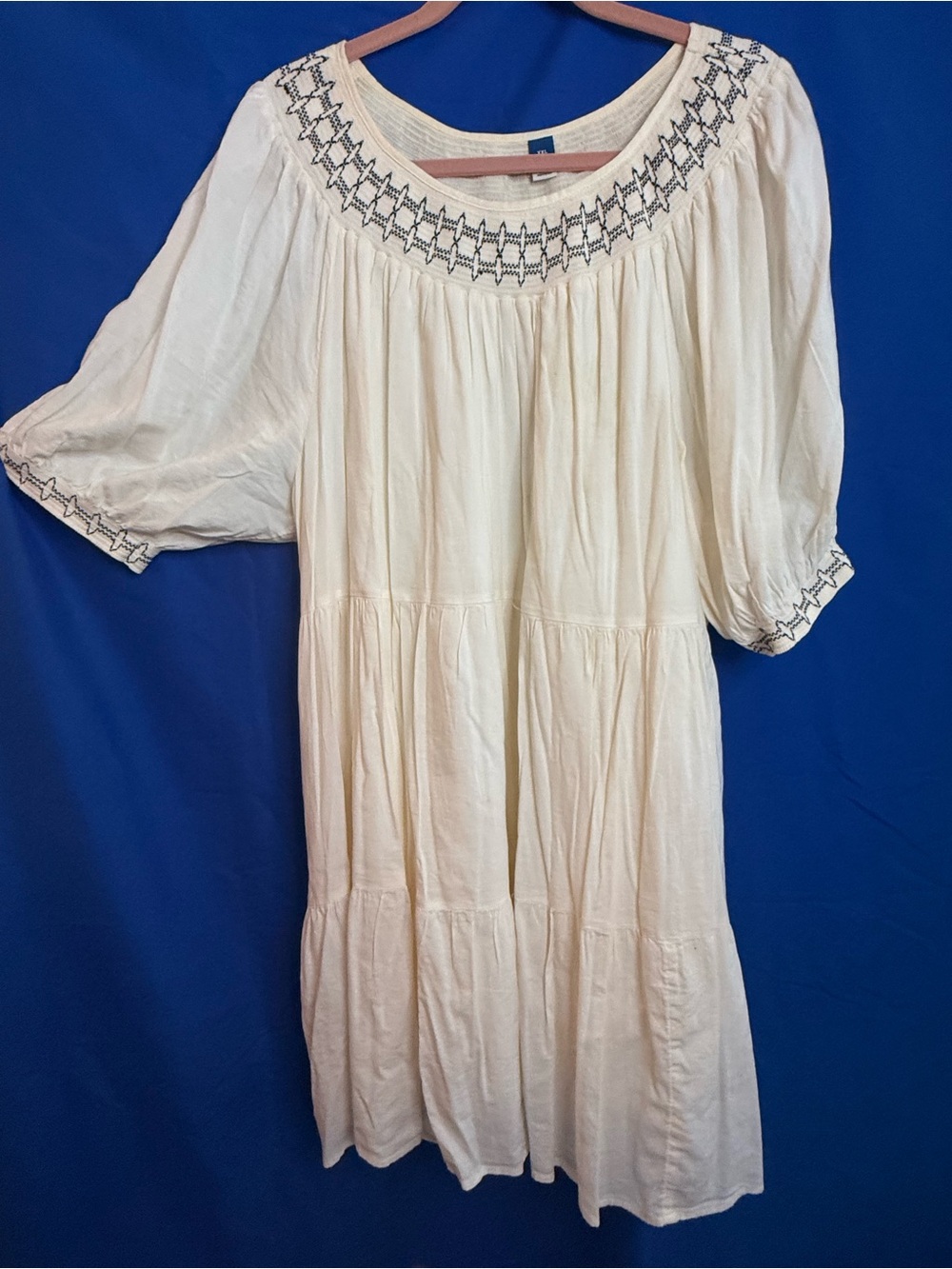 Boho Cream Embroidered Peasant Dress XXL